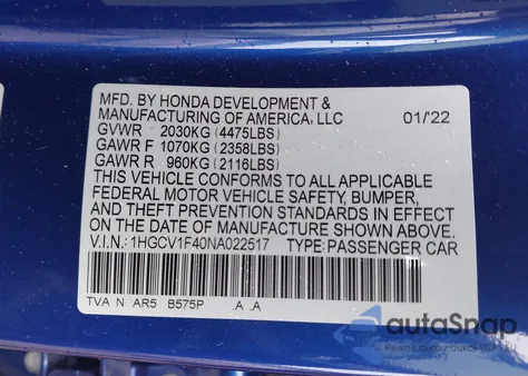 2022 Honda Accord Sport Special Edition из США, поврежденный, VIN 1HGCV1F40NA022517